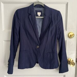 Navy blue linen blend blazer with a classic fit size 2